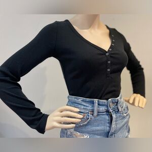 BANANA REPUBLIC | Ribbed Henley Long Sleeve
Stretchy Tight Black Bodysuit XS